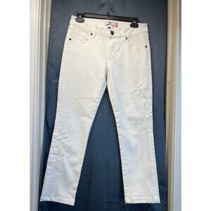 Cabi Jeans Womens 2 White Slim Boyfriend nude  Floral EmbroideryBusiness Casual